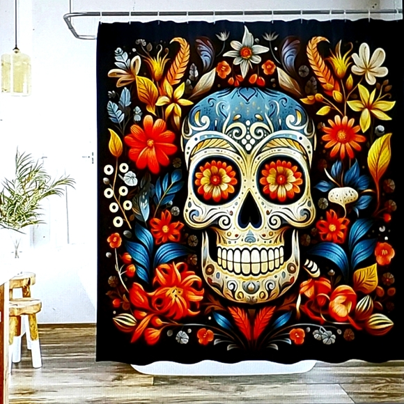 NEW! Sugar Skull Shower Curtain - Picture 1 of 2